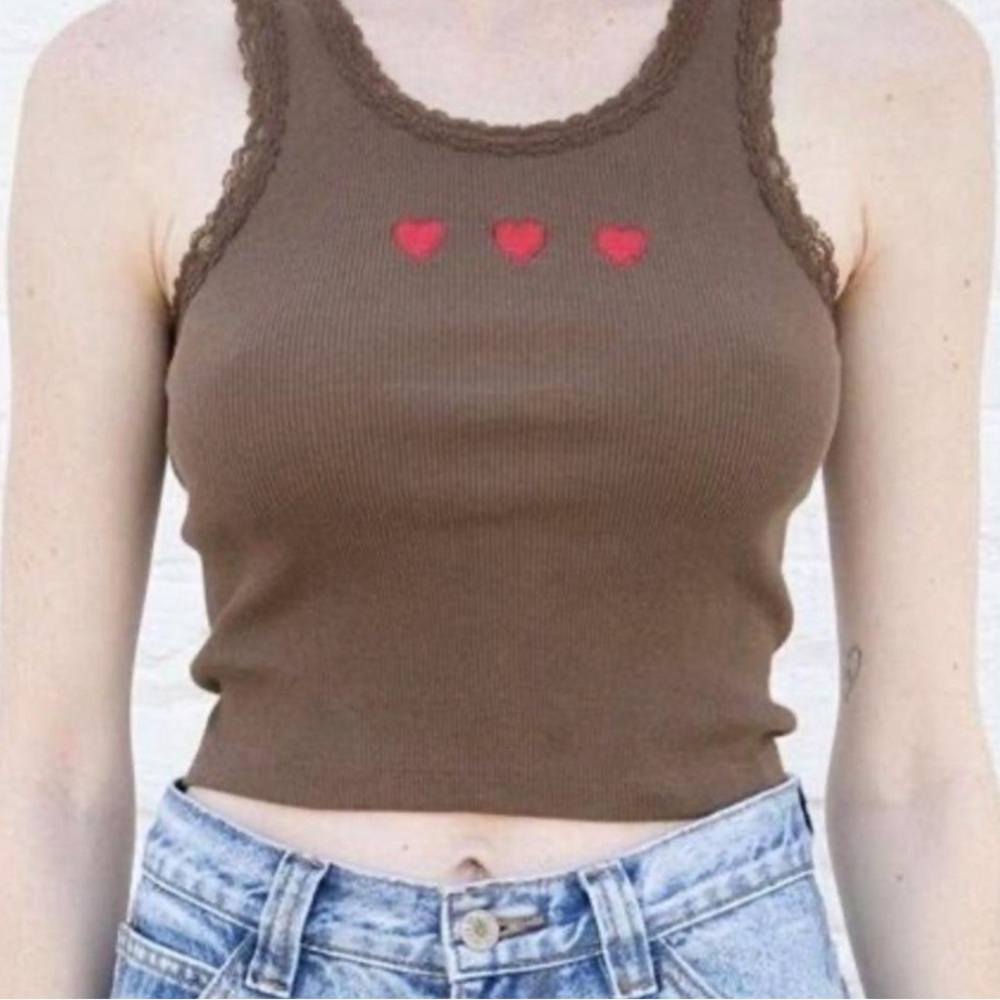 Brandy Melville Brown Lace Trim Tank Top